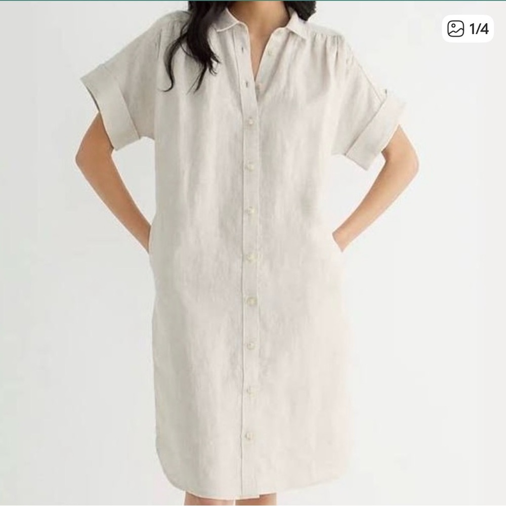 JCrew Baird McNutt Irish Linen Relaxed-Fit Dress, oatmeal flax color, medium